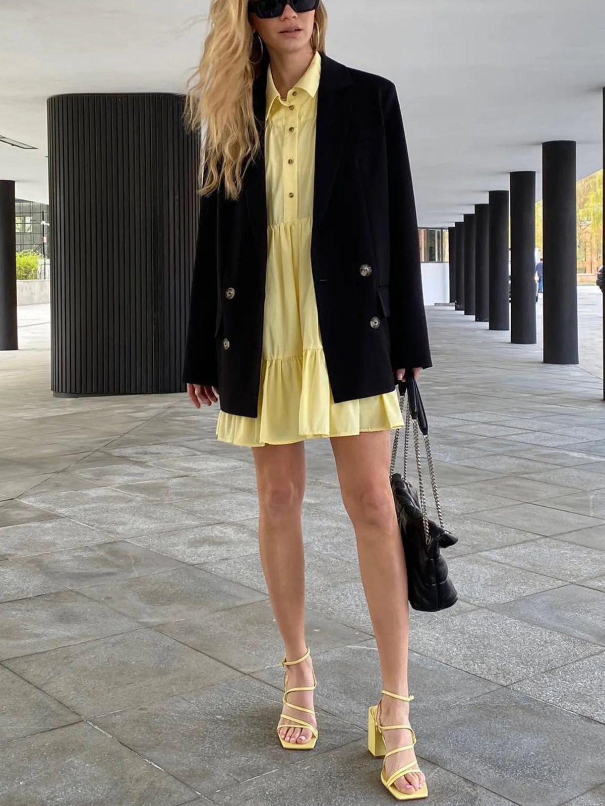 Tiered Ruffle Long Sleeve Shirt Dress