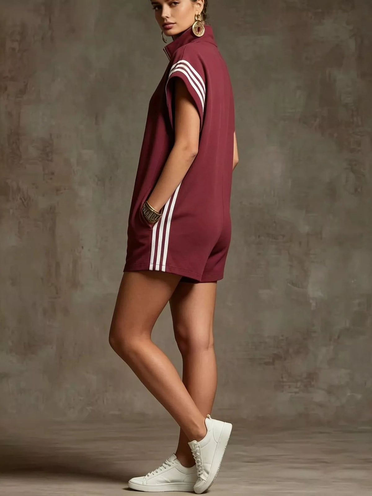 Striped Zip-Front Romper with Pockets