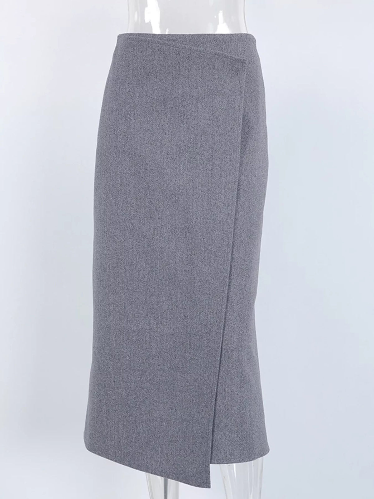 High-Waisted Wrap Midi Skirt in Gray