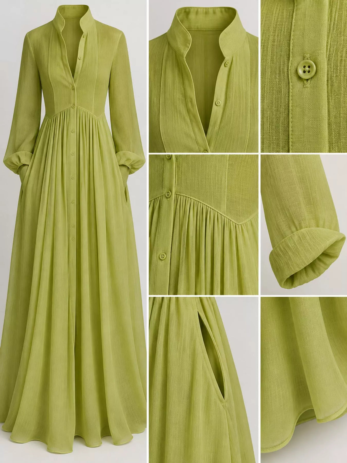 Long-Sleeve Button Front Maxi Dress