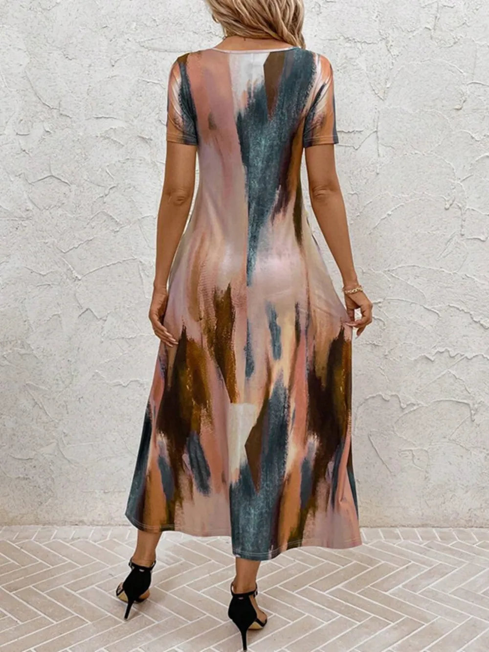 Tie-Dye V-Neck Pocketed Midi Tee Dress by Sara Roman