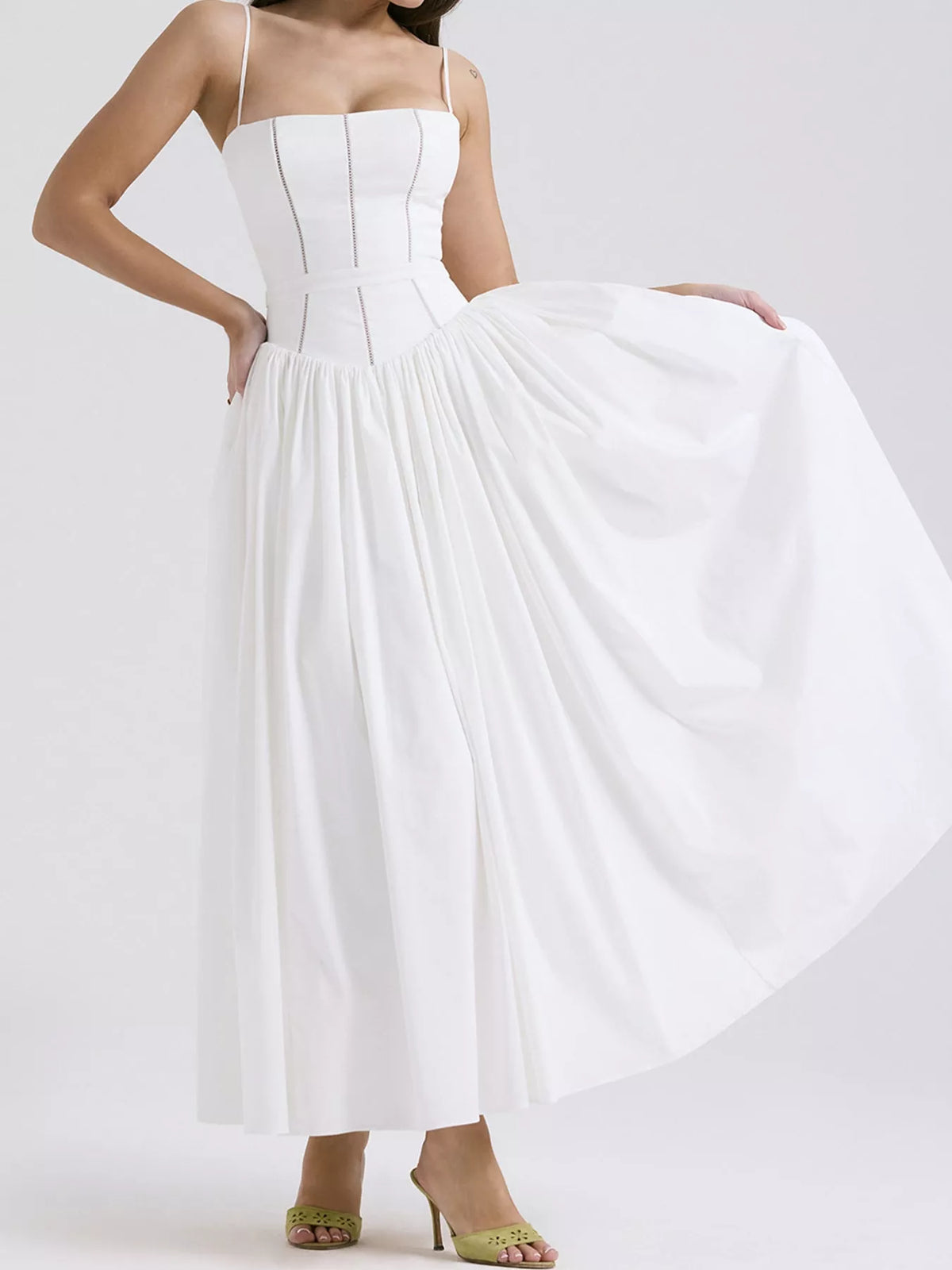 Floral Spaghetti Strap Midi Dress in White