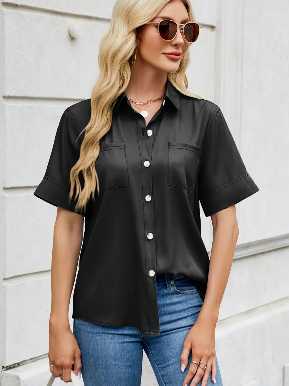 Collared Short Sleeve Shirt by Moni Wear