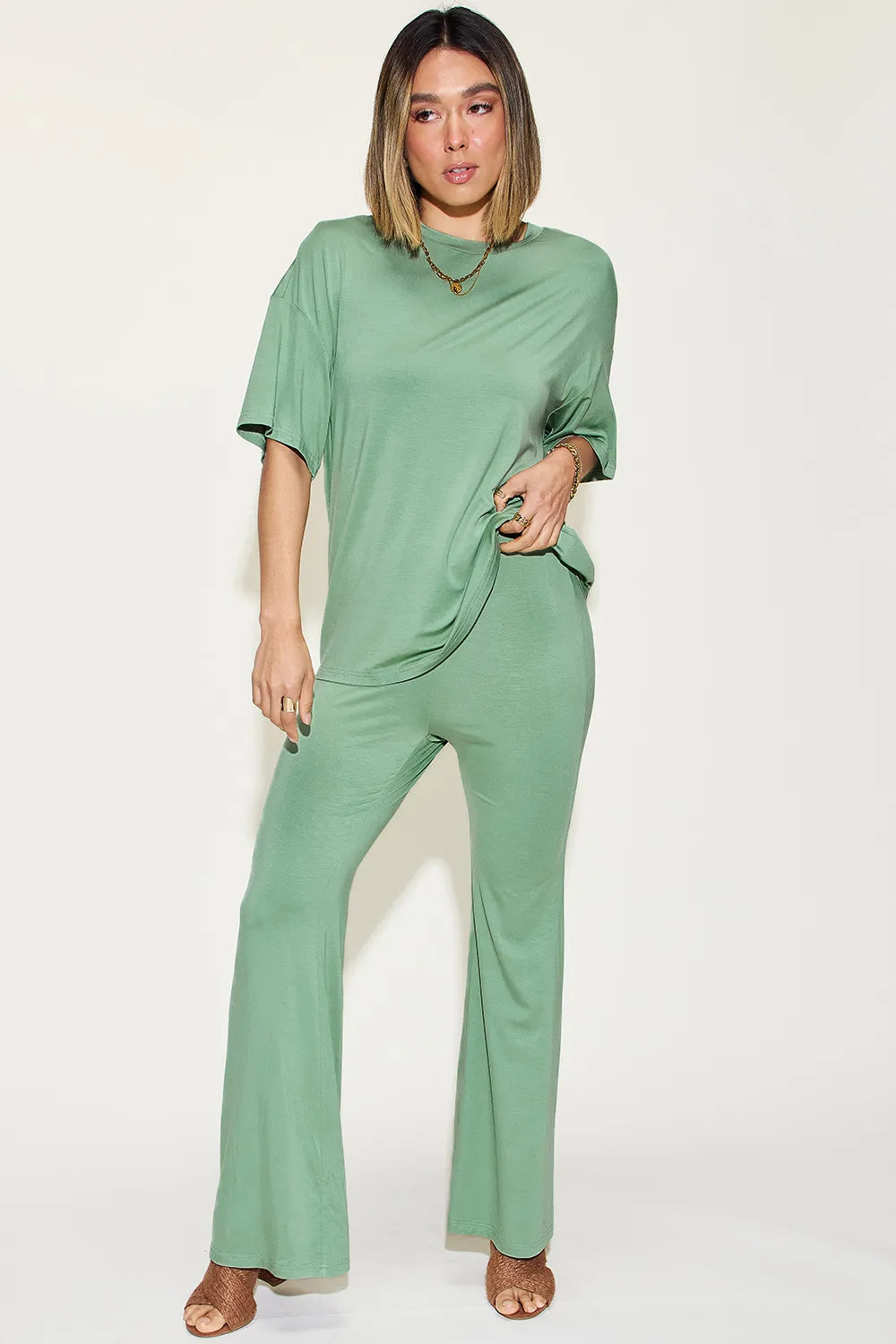 Basic Bae Bamboo T-Shirt and Flare Pants Set