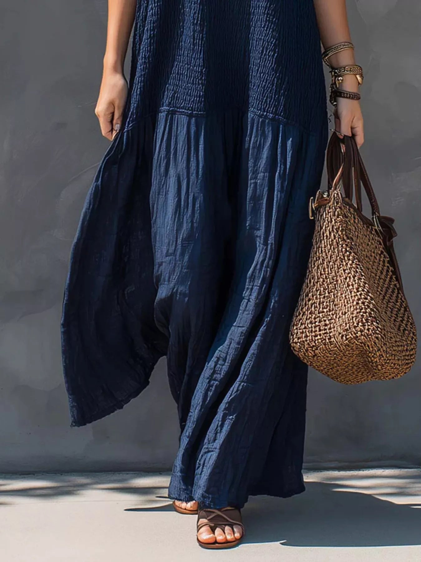 Smocked V-Neck Maxi Dress