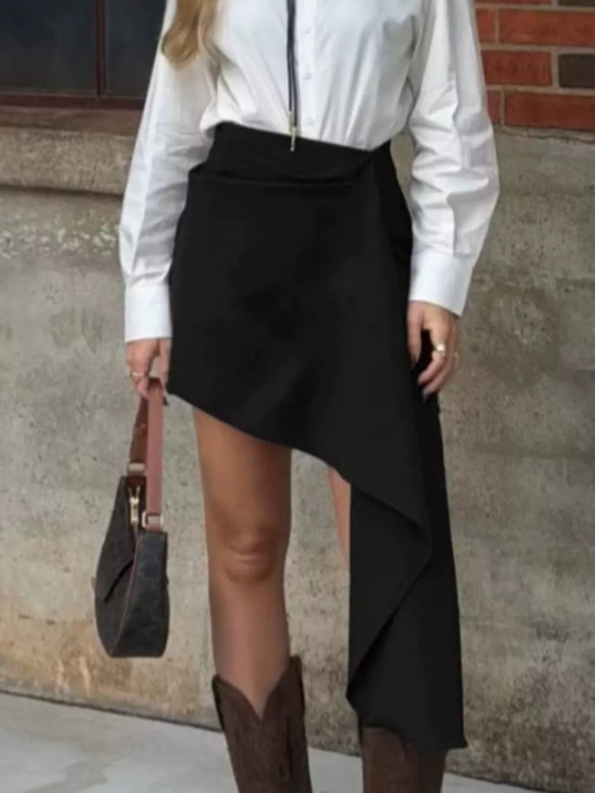 Asymmetric High-Waisted Draped Mini Skirt in Black