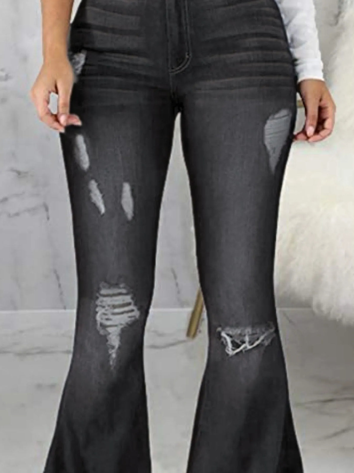 Distressed Raw Hem Flare Jeans