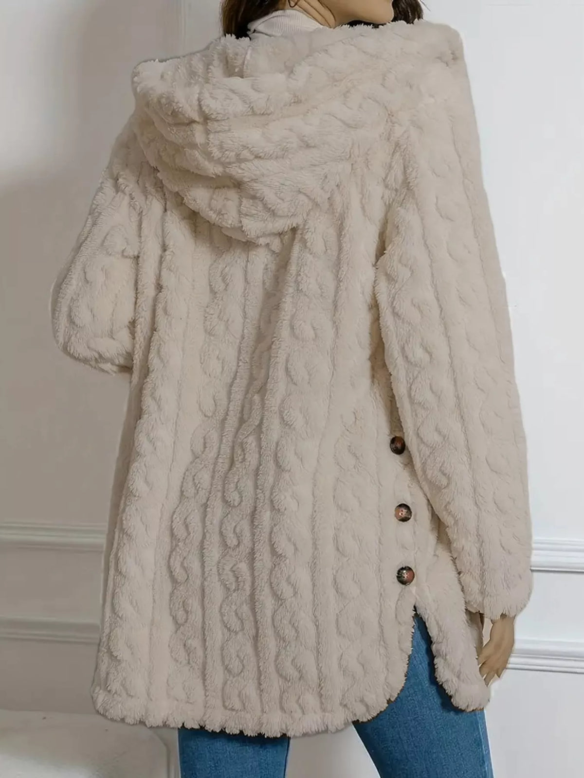 Cozy Cable-Knit Faux Fur Hooded Jacket