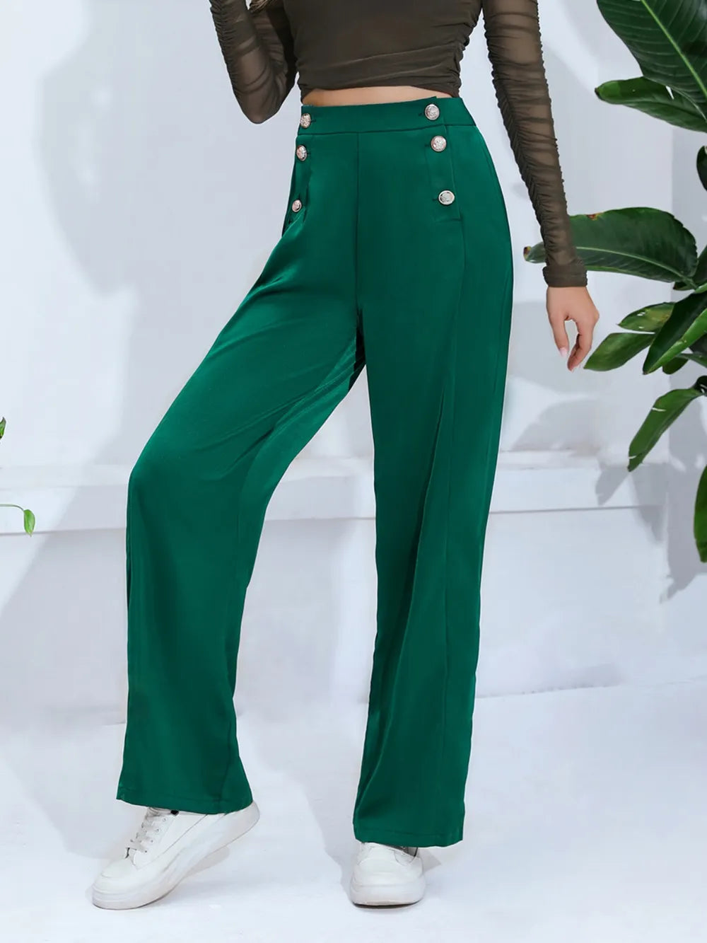 Wide Leg Pants in Dark Green