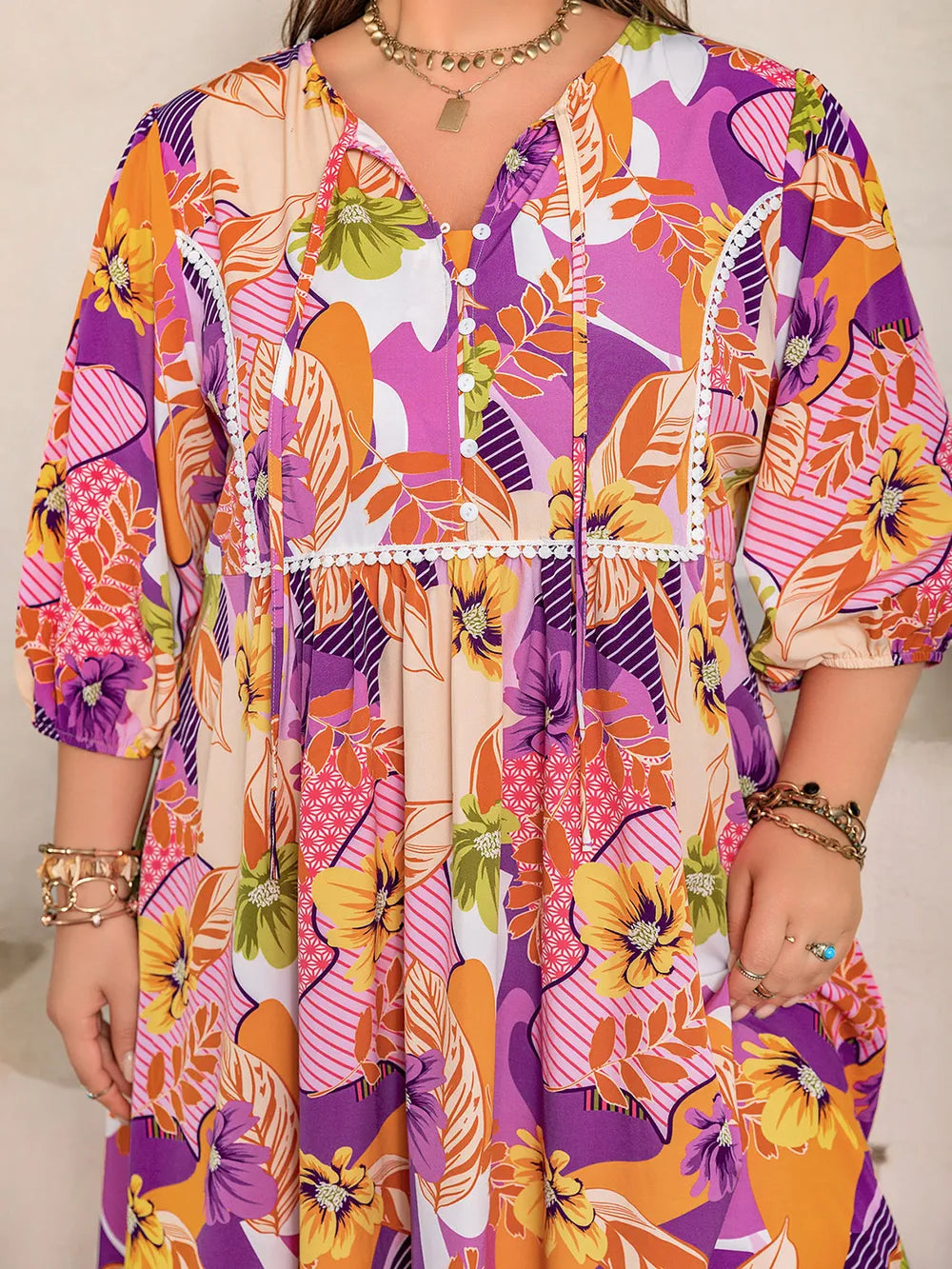 Printed Tie-Neck Maxi Dress in Multicolor