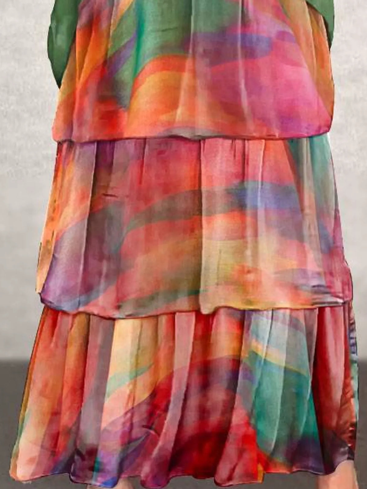 Layered Batwing-Sleeve Tiered Maxi Dress