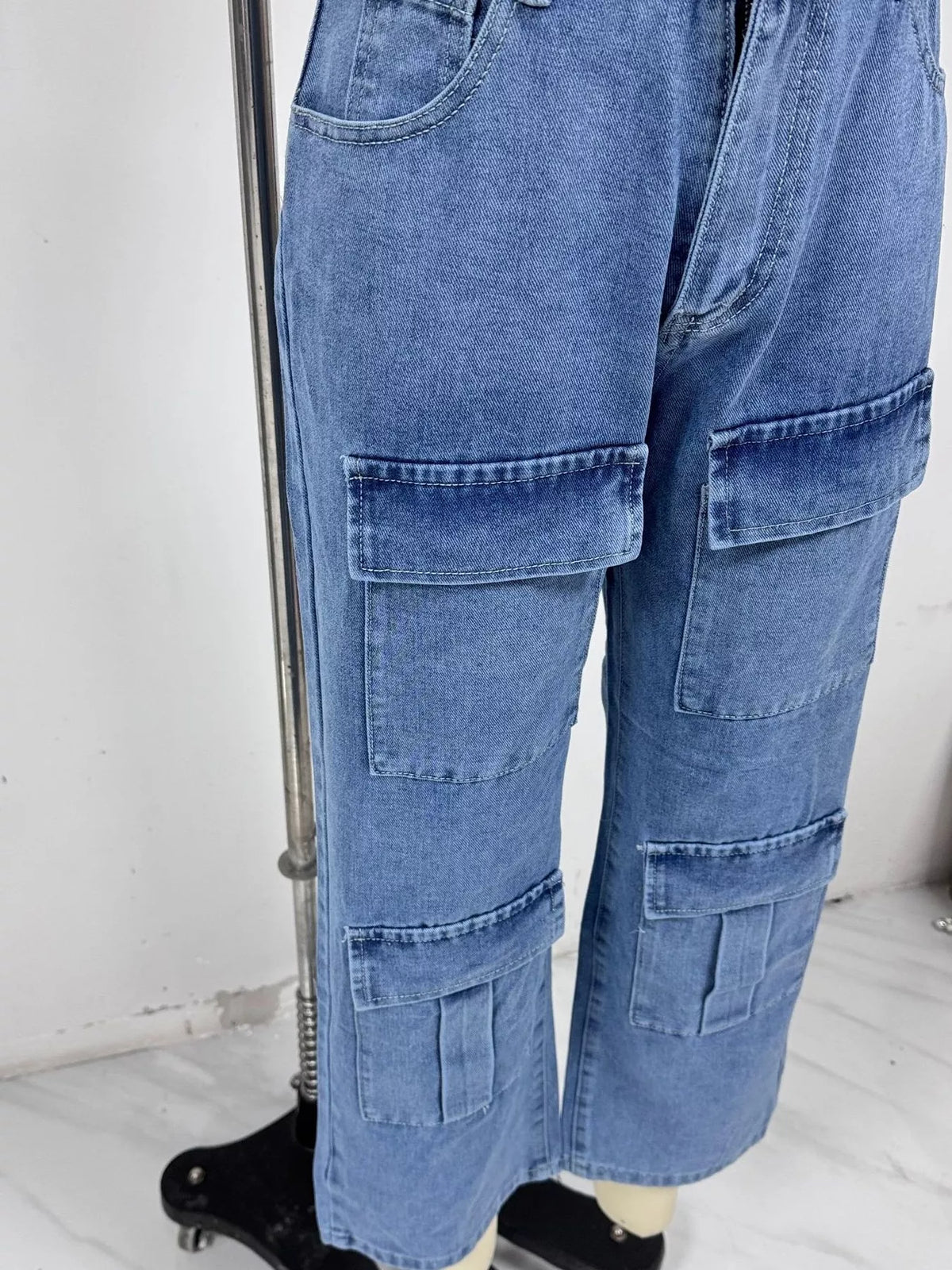 Zip-Front High-Waisted Wide-Leg Cargo Jeans by Dreamy Drapes