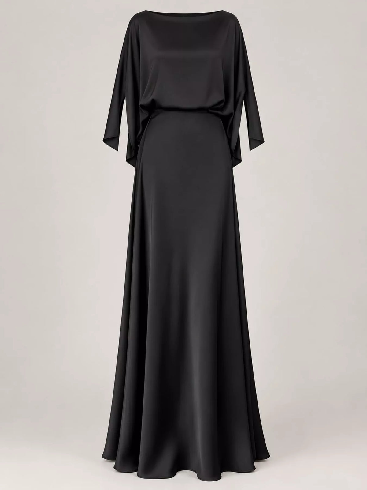 Satin Cape-Sleeve Maxi Dress