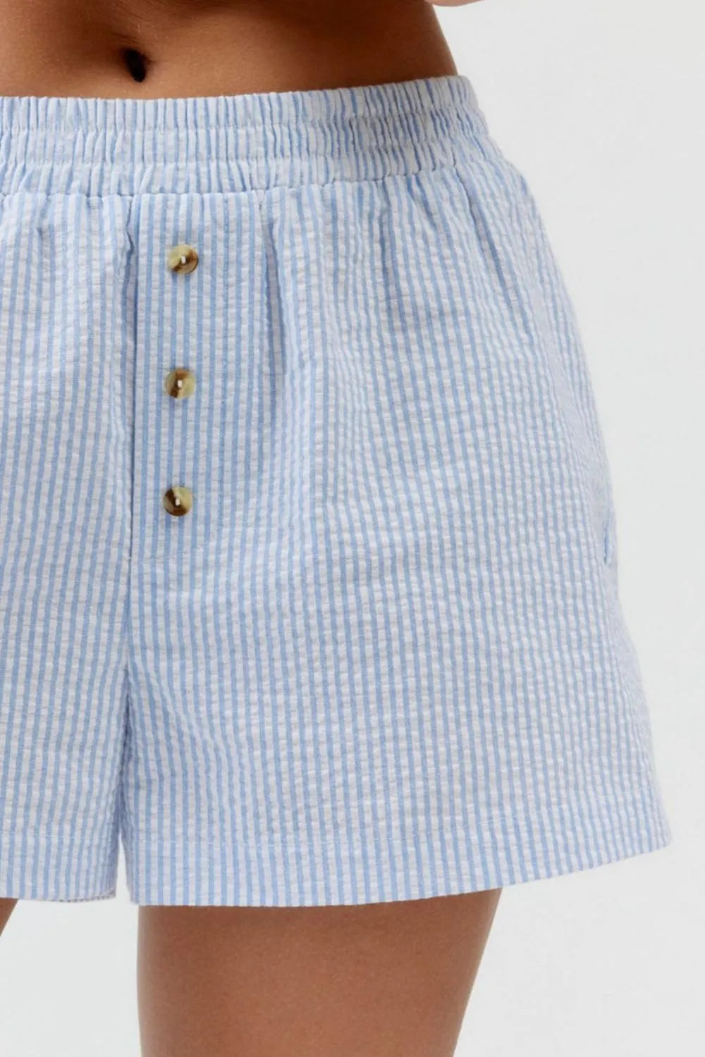 Striped Elastic Waist Shorts with Button Detail by Mystique Q