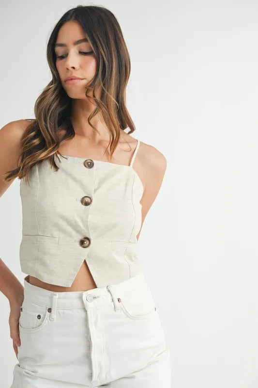 Button-Down Tank Top in Oatmeal