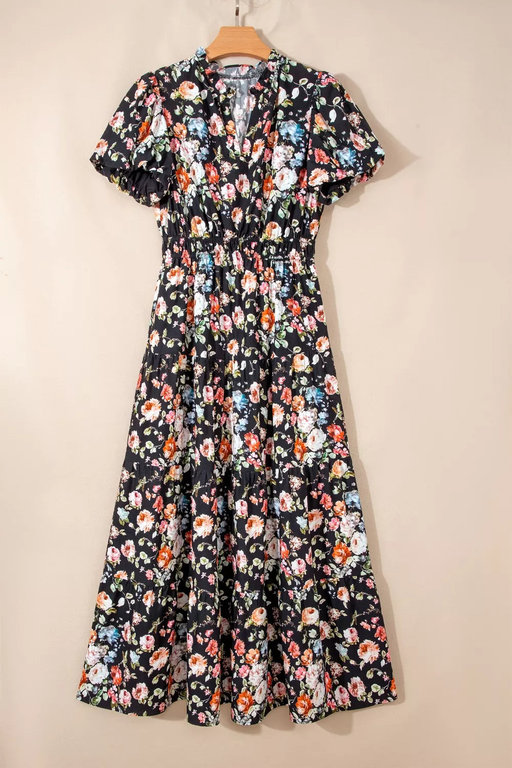 Floral Print Tiered Smocked-Waist Maxi Dress