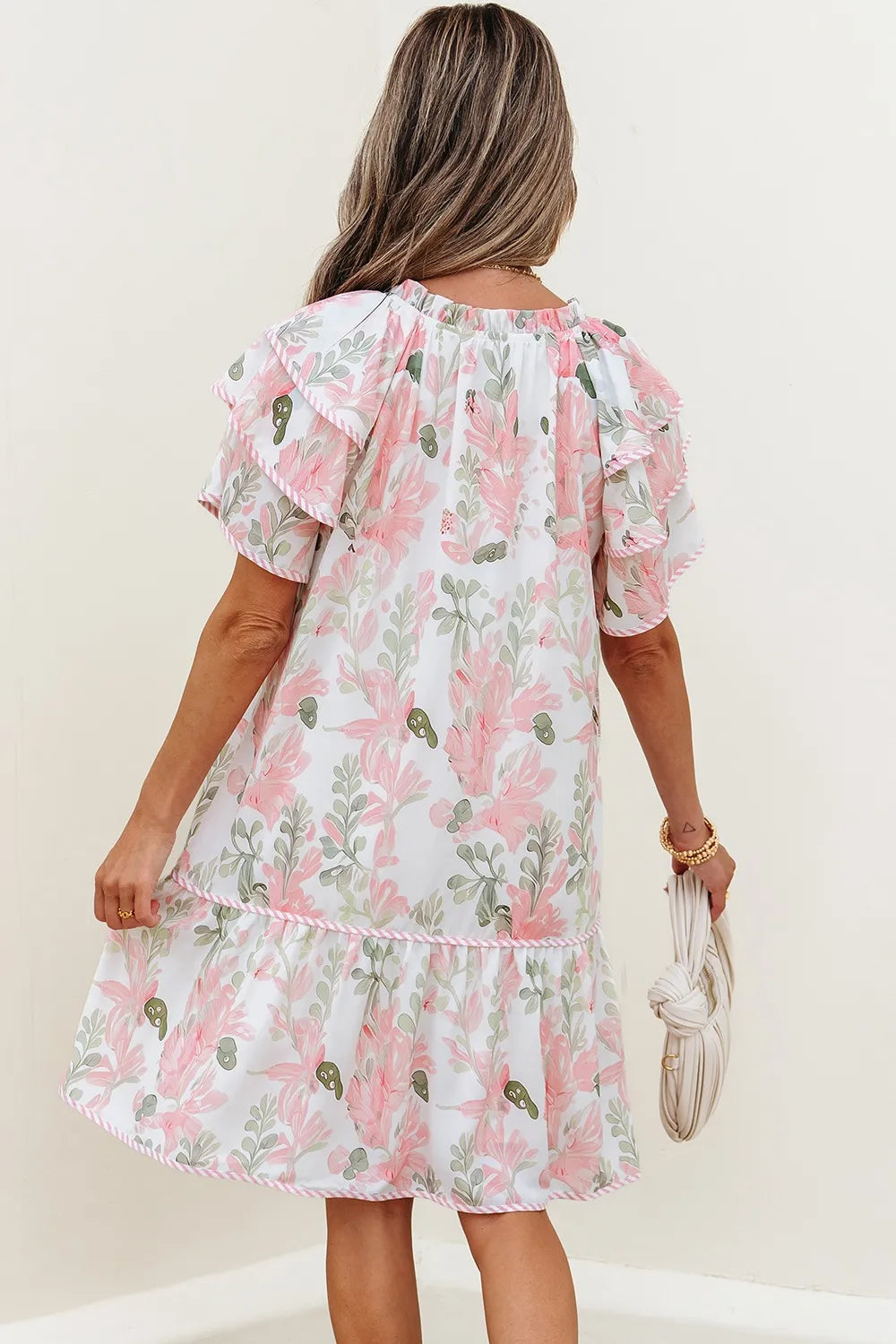 Floral Contrast-Edge Mini Dress