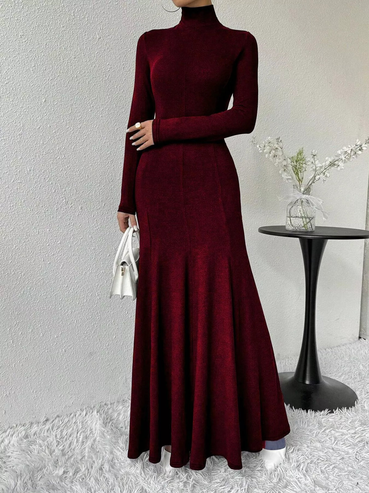 Turtleneck Long Sleeve Mermaid Maxi Dress