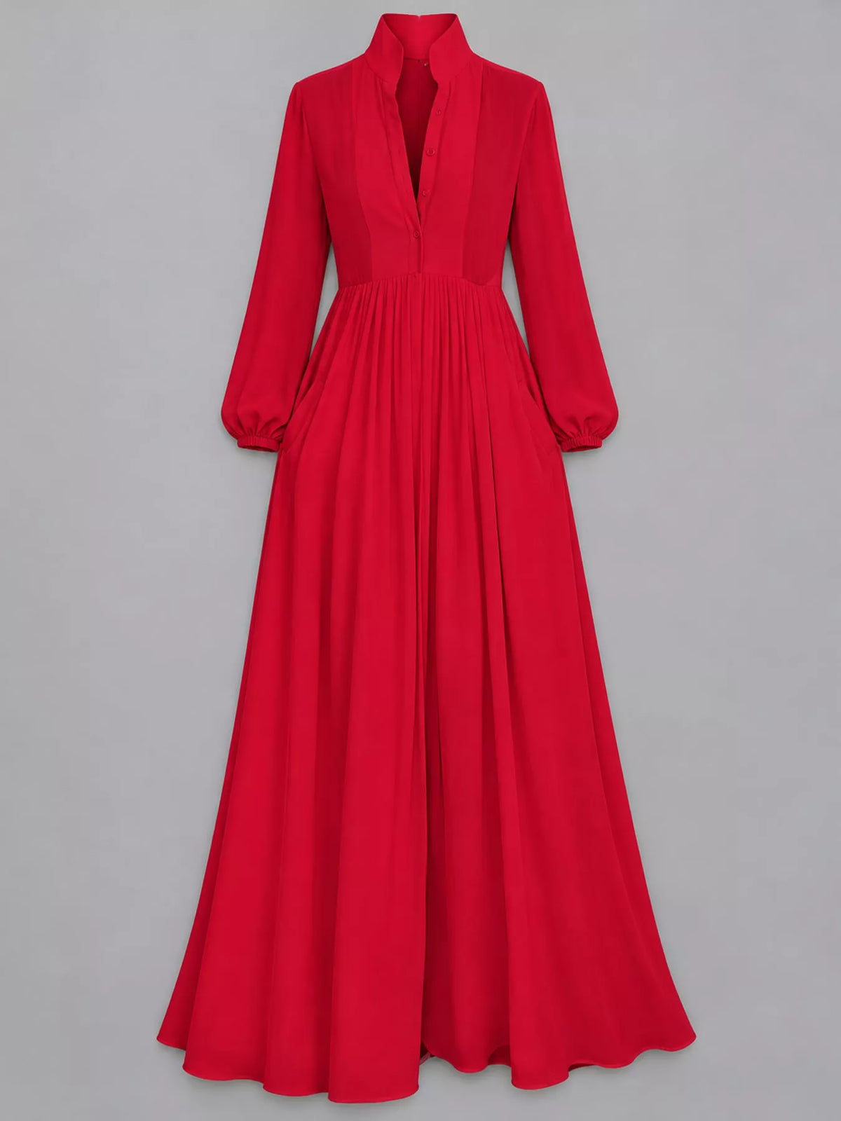 Long-Sleeve Button Front Maxi Dress