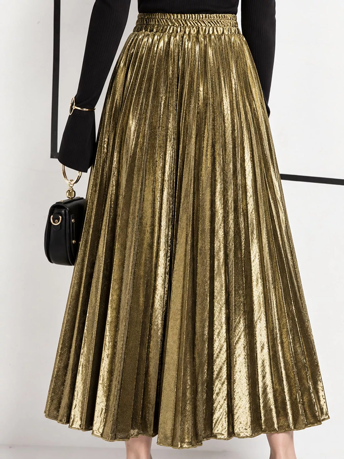 High-Waisted Pleated Maxi Skirt