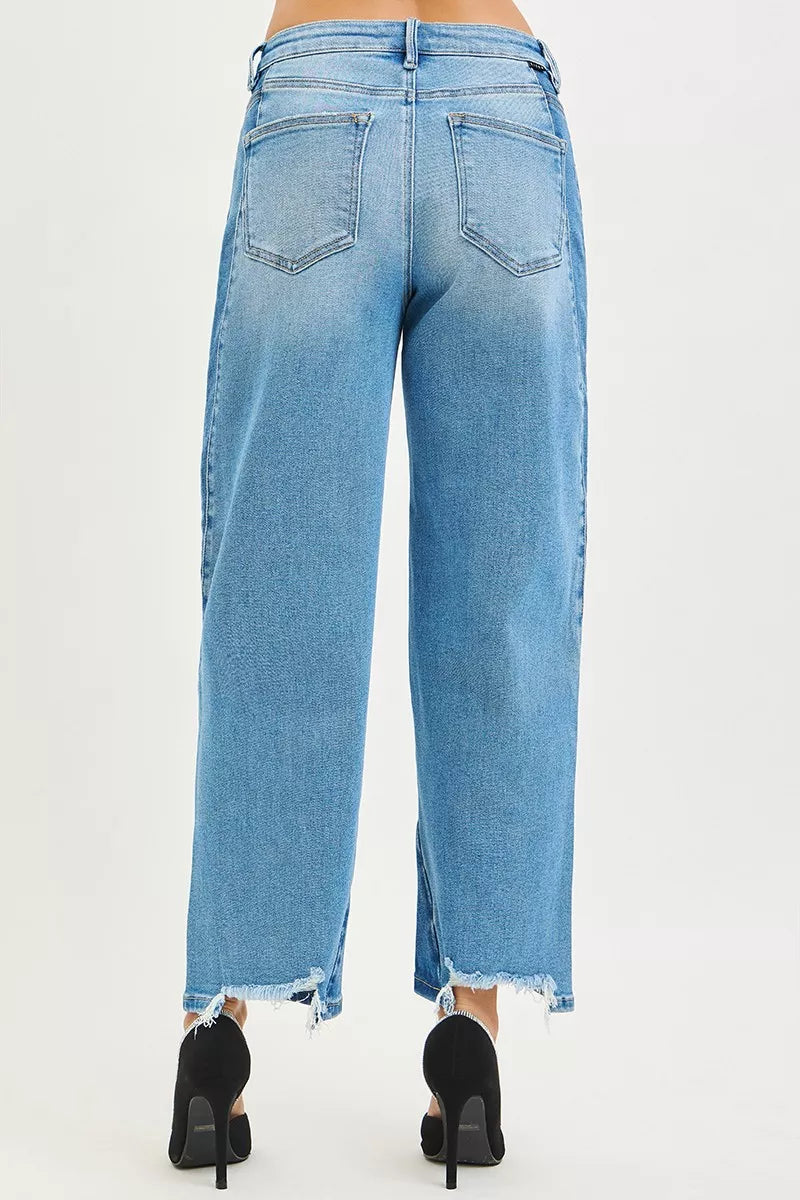 Risen Slouchy Cropped Barrel Jeans in Dark Combo