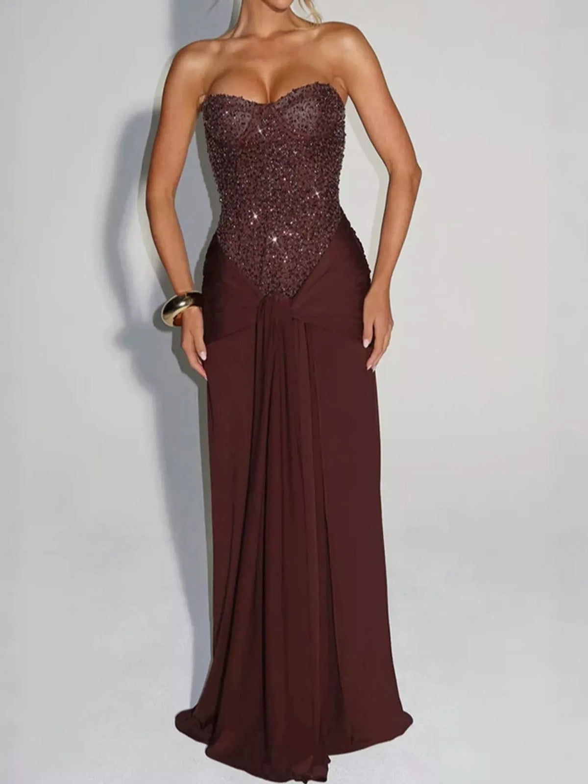 Strapless Sequin Corset Maxi Dress