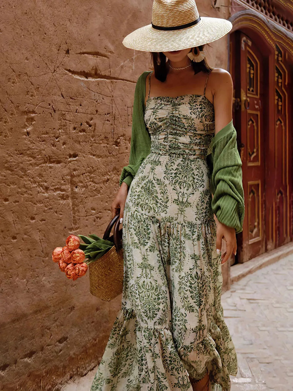 Tiered Cutout Back Maxi Dress in Sage