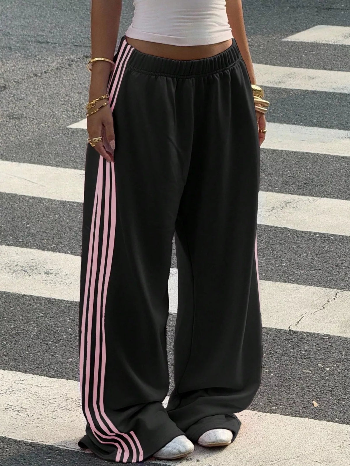High-Waisted Wide-Leg Track Pants with Side Stripes