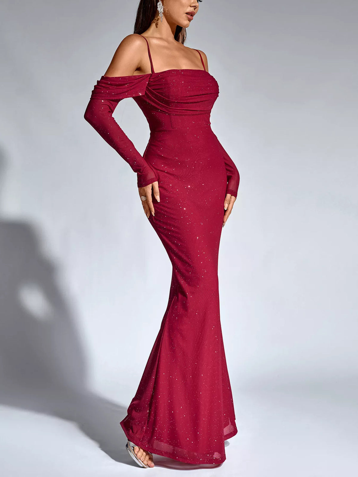 Long-Sleeve Glitter Mermaid Maxi Dress