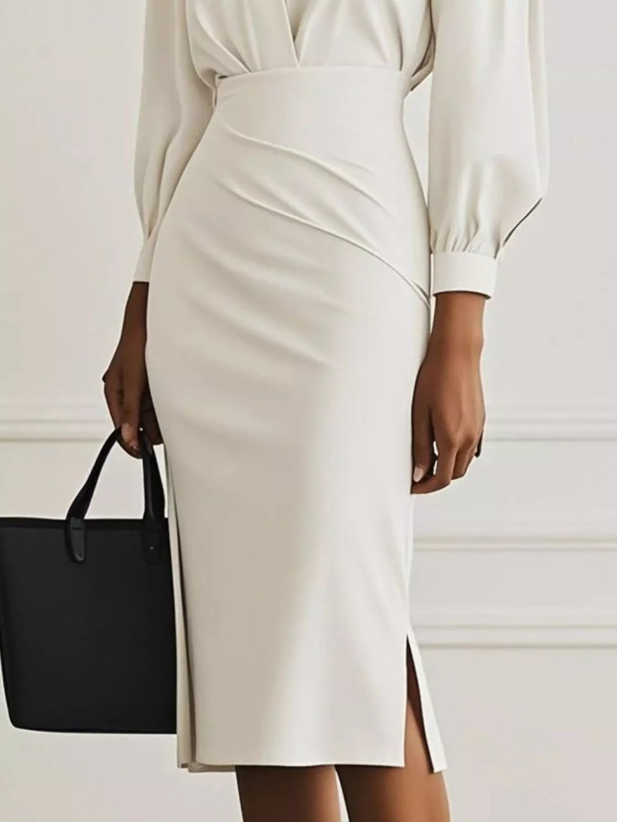 Ruched Midi Shirt Dress with Side Slit