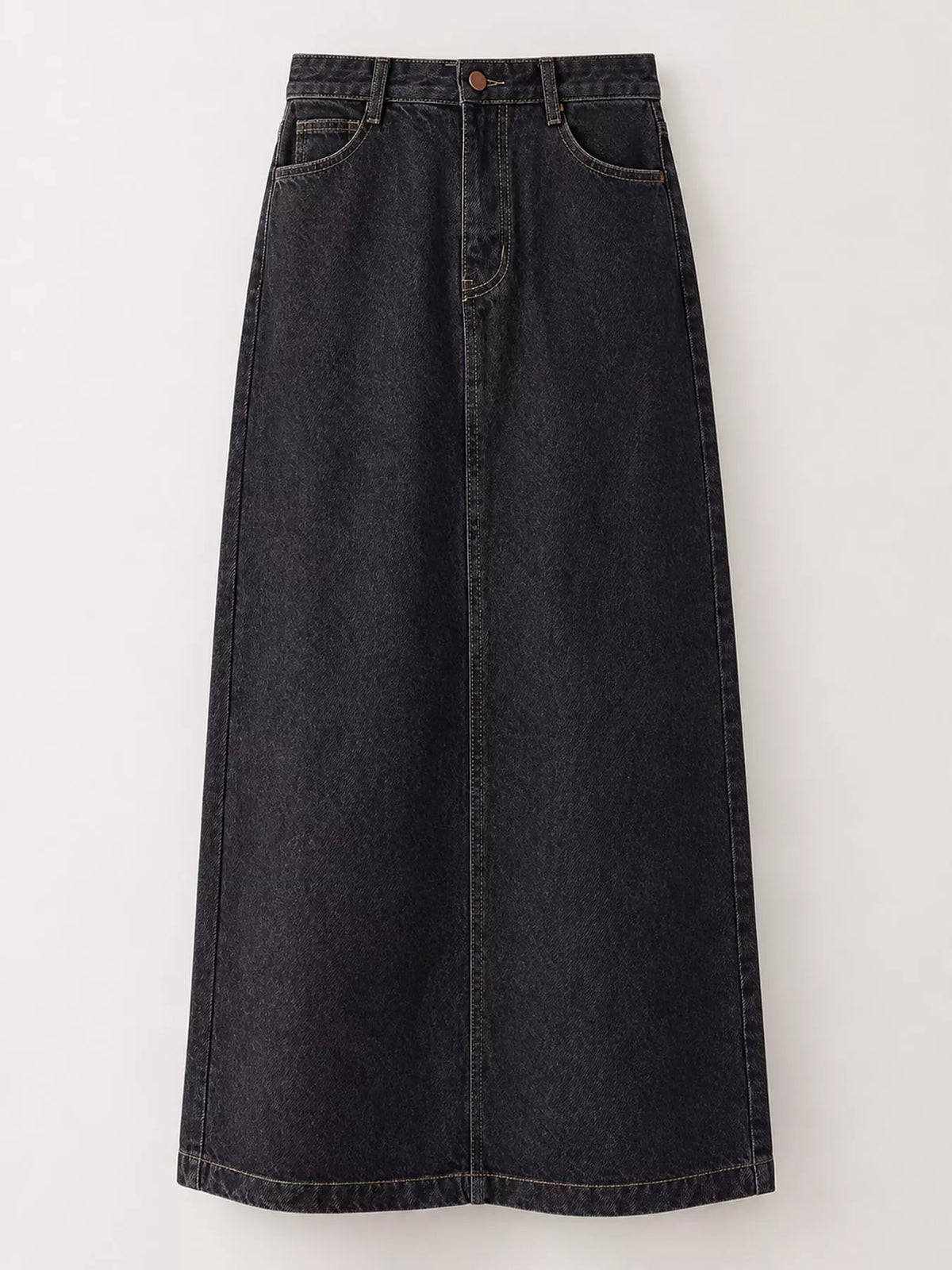 High-Waisted Vintage Wash Midi Denim Skirt