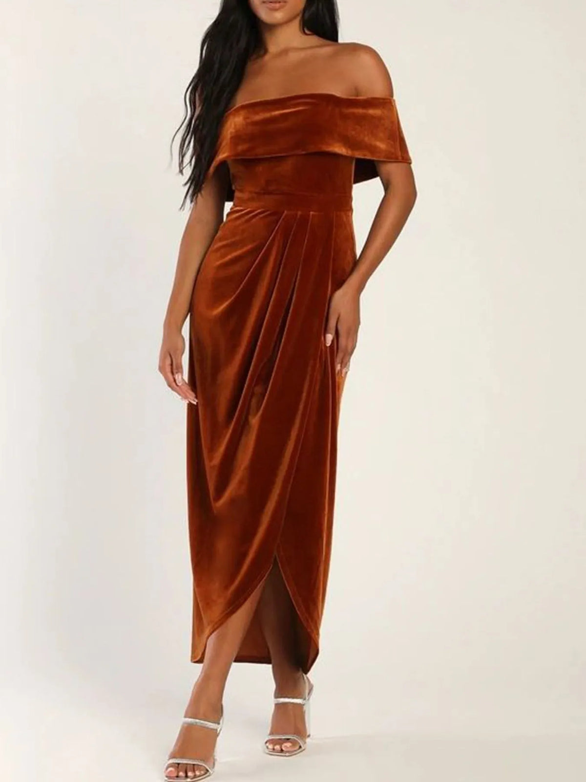 Off-Shoulder Wrap Dress with Side Slit