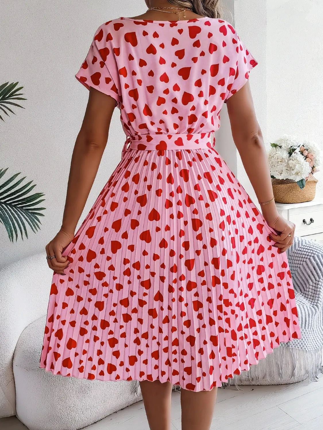 Heart Print Tie Waist Dress