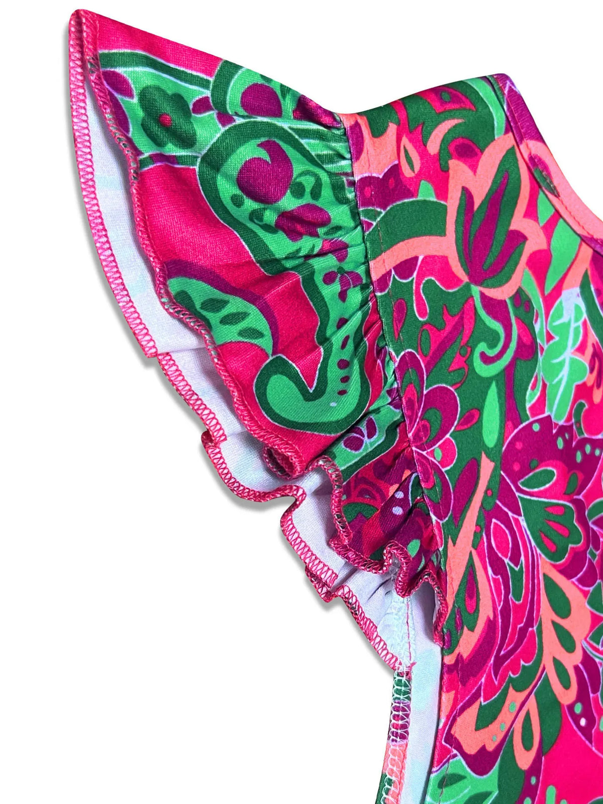 Paisley Print Ruffle Sleeve Mini Dress in Fuchsia Pink
