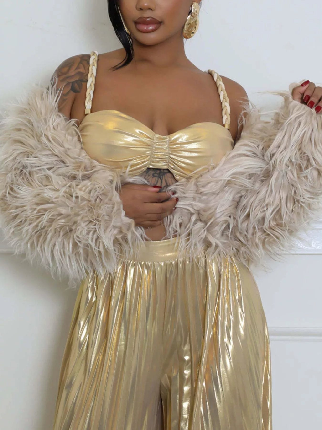 Faux Fur Open-Front Cropped Jacket