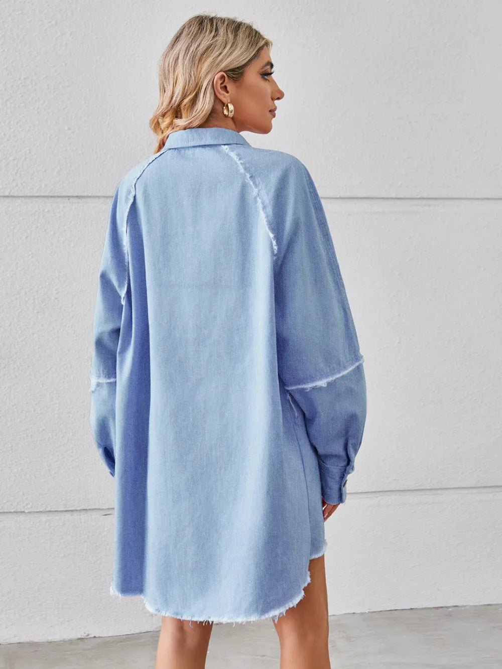 Raw Hem Button-Up Denim Dress by Manny