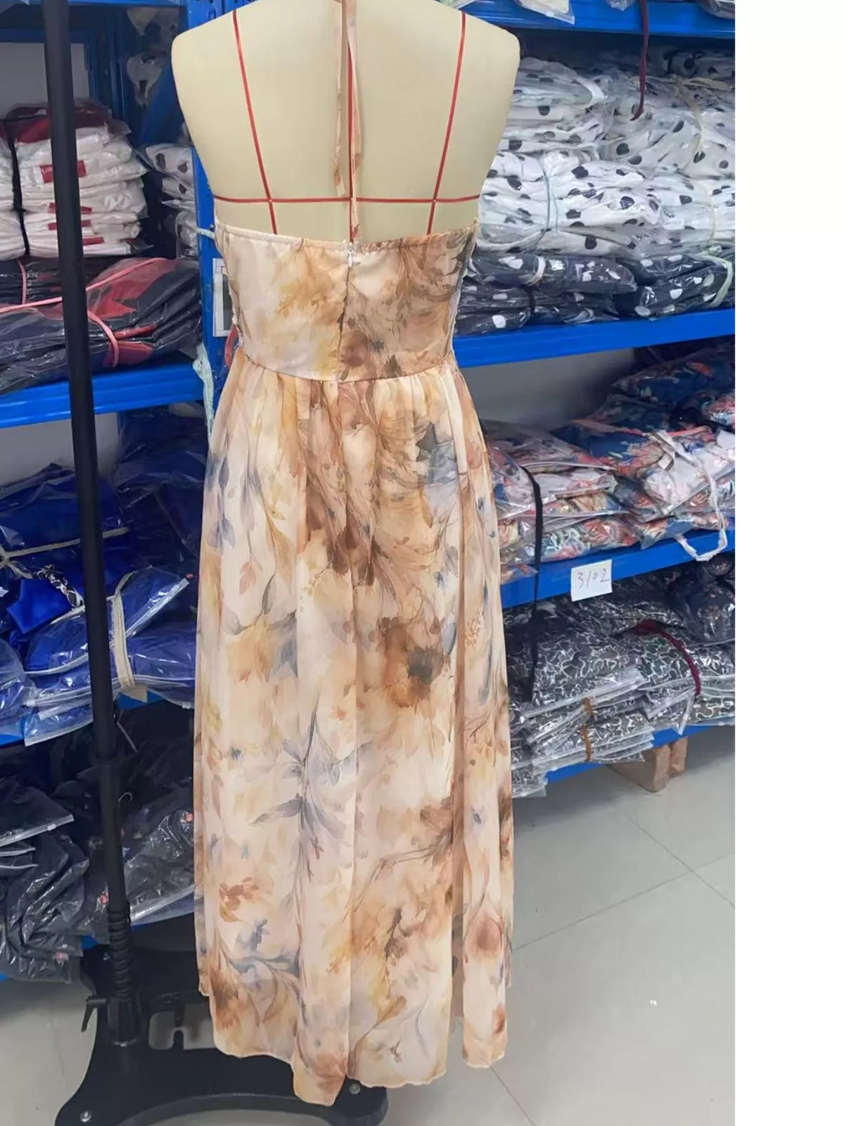 Floral Print Halter Maxi Dress in Beige by Yvette