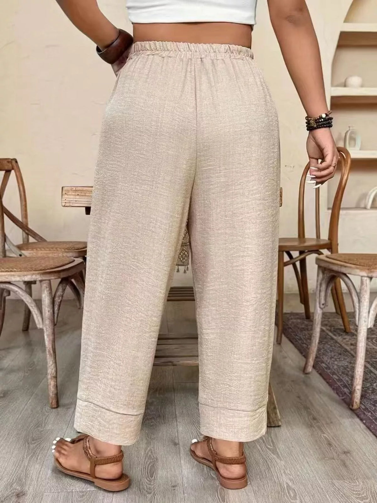 Plus Size Elastic Waist Pants with Pockets