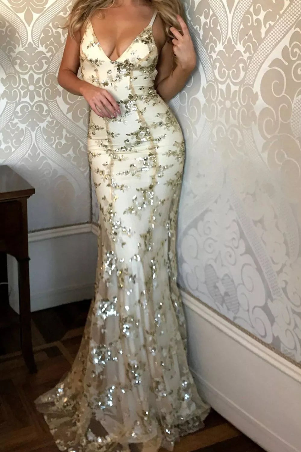 Sequin Tie-Back V-Neck Maxi Dress