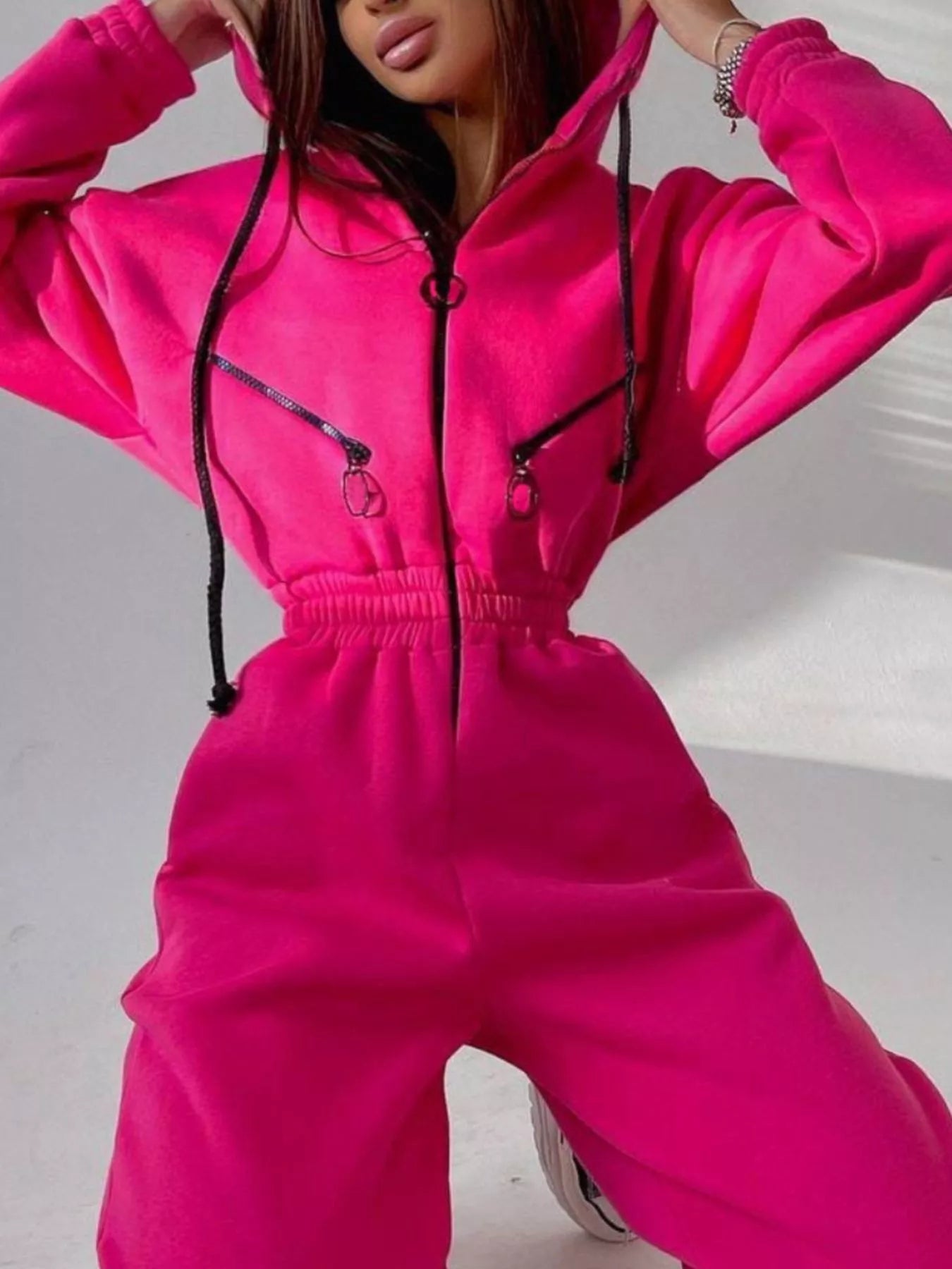 Zip Front Dropped Shoulder Jumpsuit