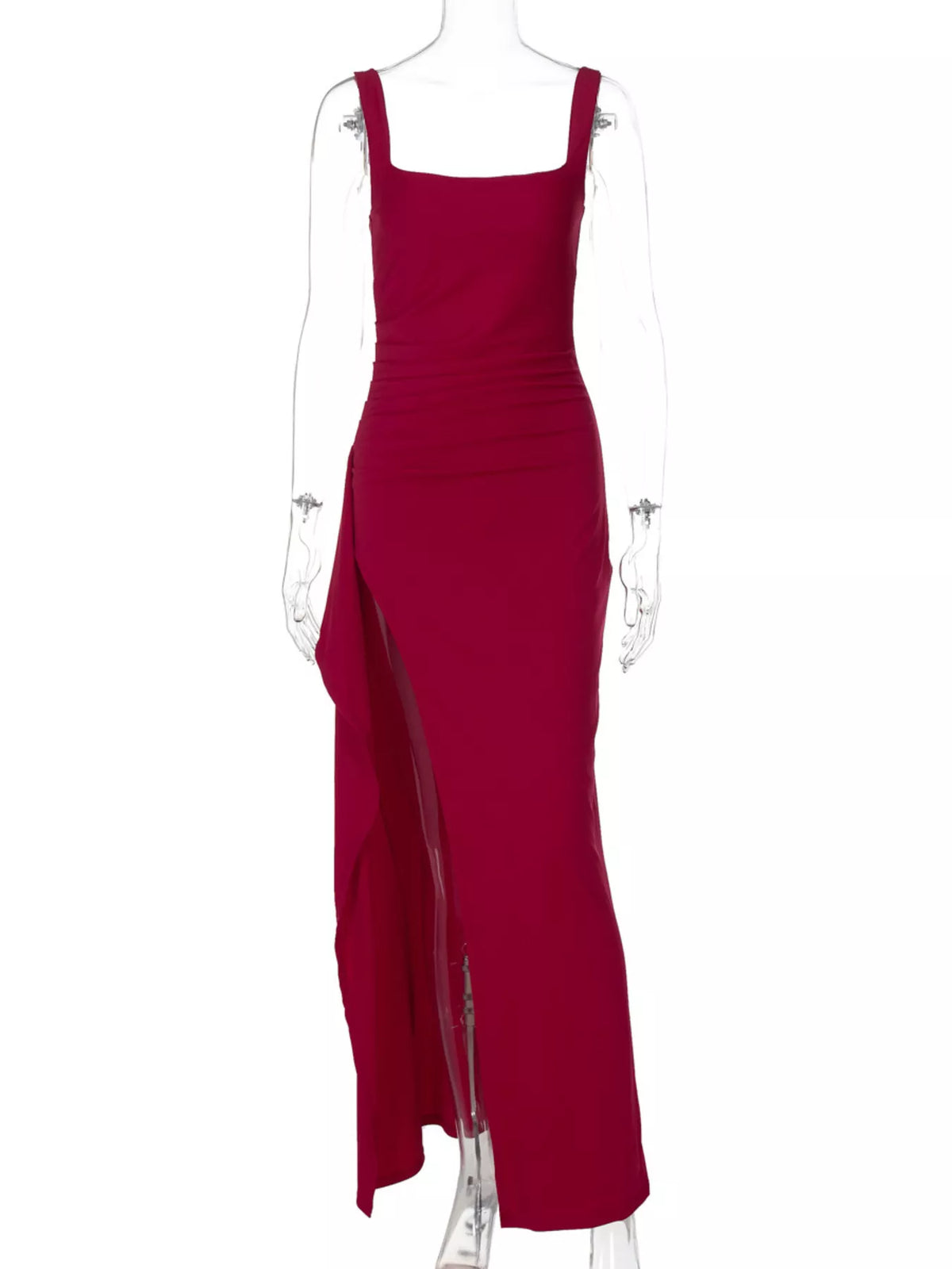 Ruched Slit Square Neck Maxi Dress