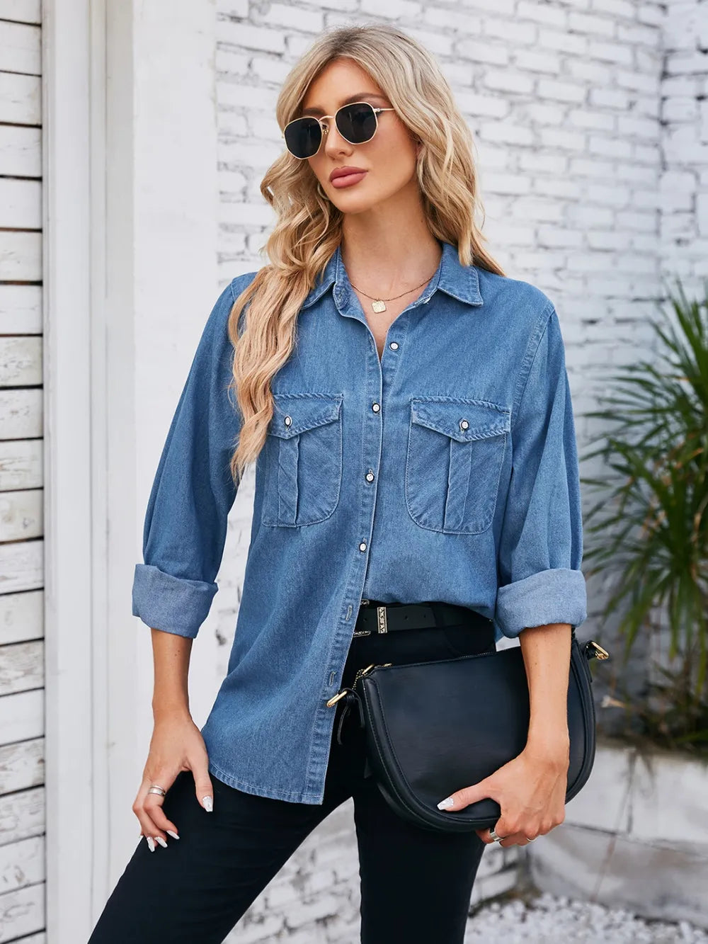 Collared Button-Up Denim Jacket by Manny