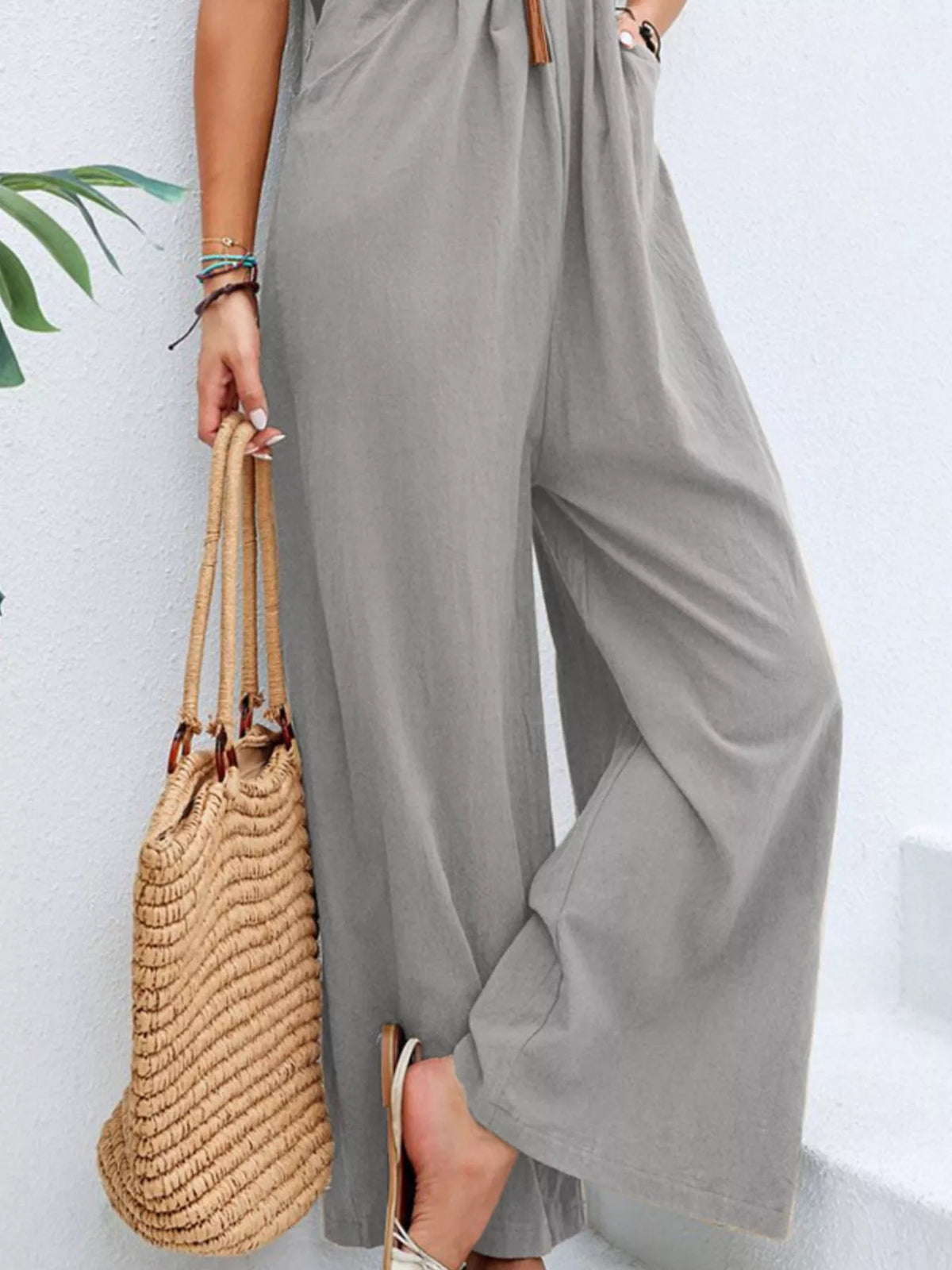 Casual Wide-Leg Overalls with Pockets