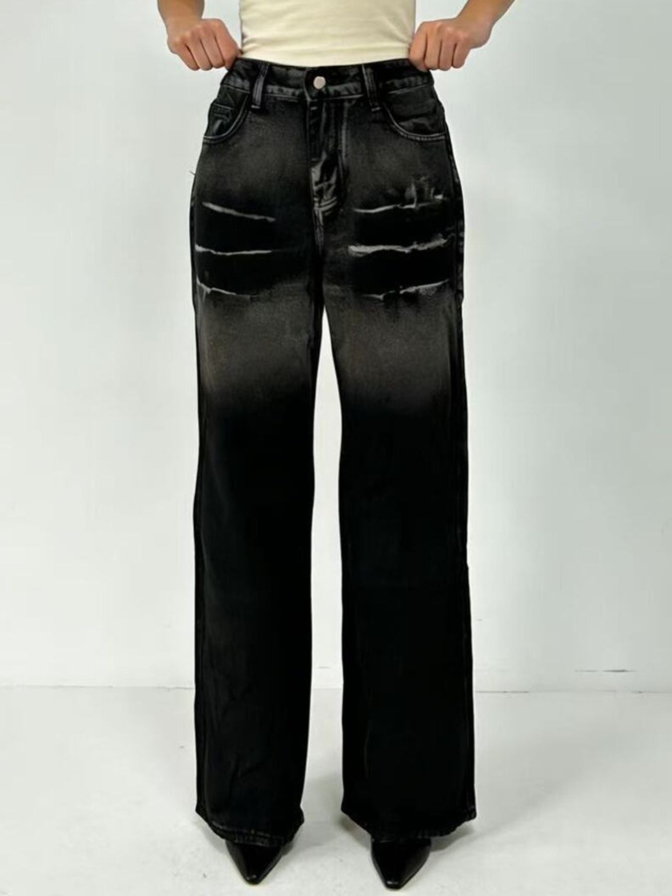 Classic Washed Wide Leg Jeans by Dreamy Drapes