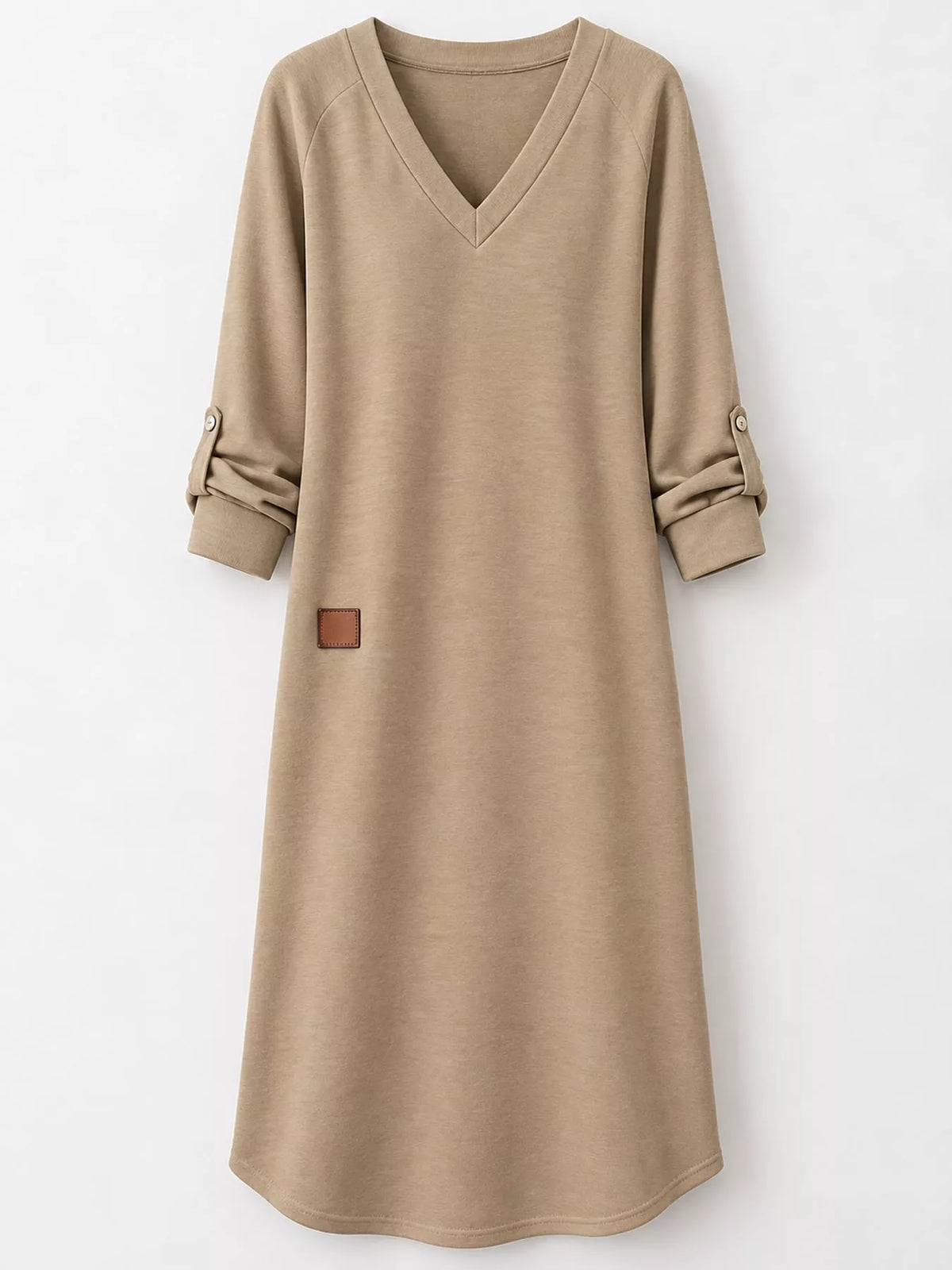 V-Neck Long Sleeve Midi Dress