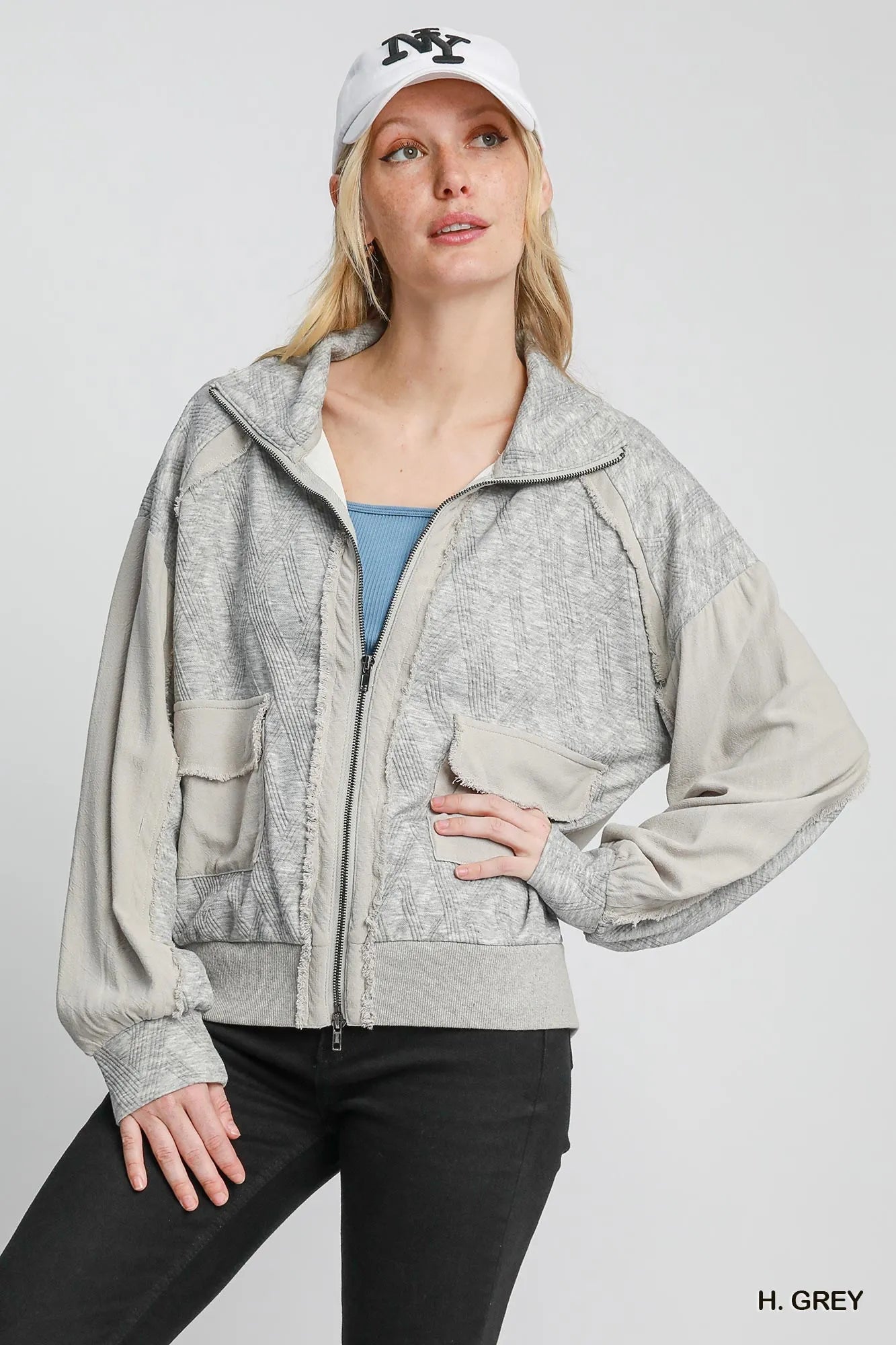Umgee Two-Way Jacquard Jacket in Heather Grey in H. grey