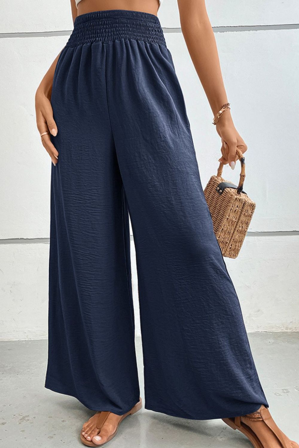 Wide Waistband Relaxed Fit Long Pants