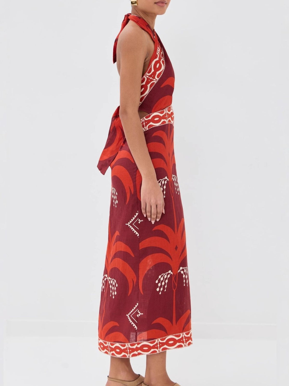 Tropical Print Halter Wrap Dress in Red