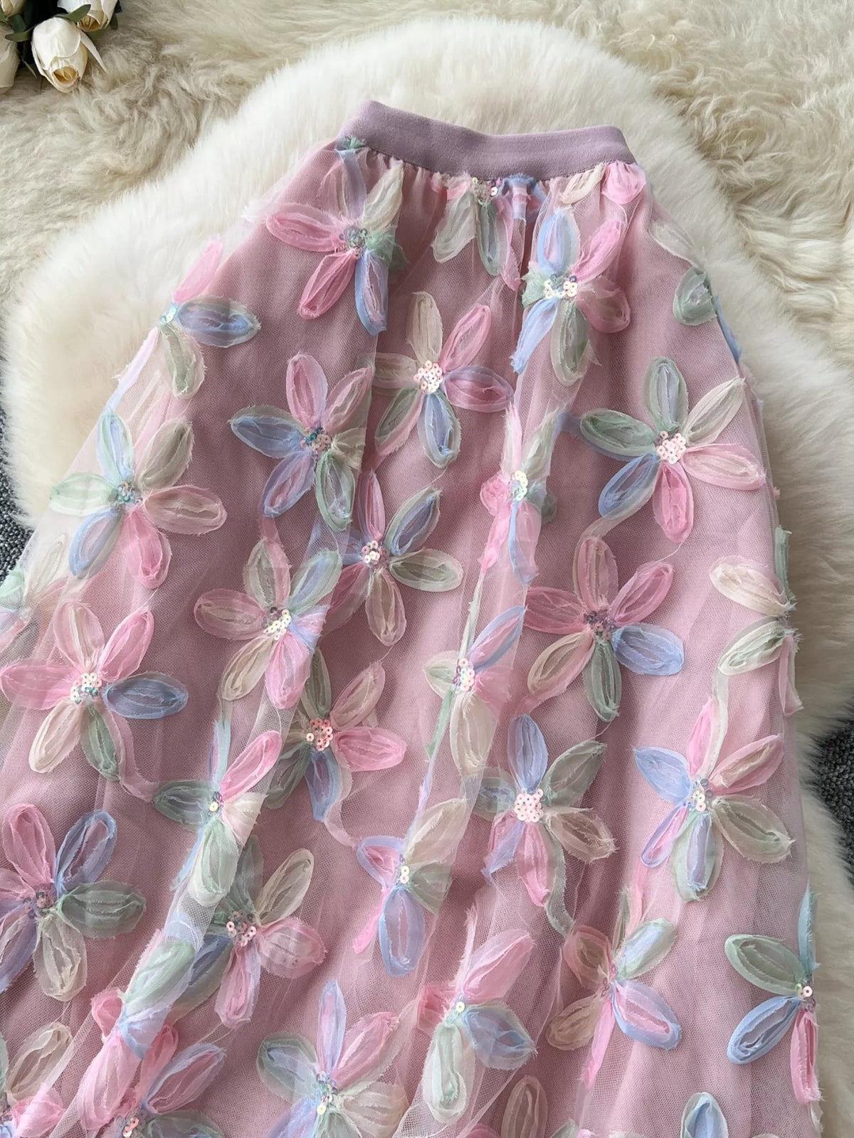 Floral Mesh Layered Skirt