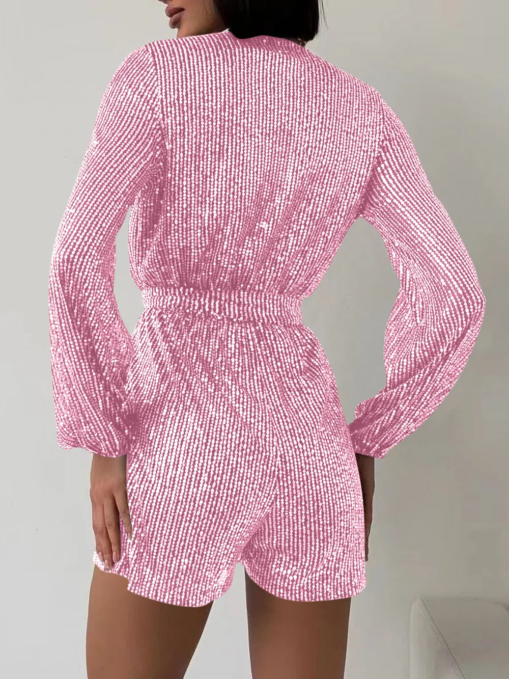Sequin Surplice Tie Waist Romper